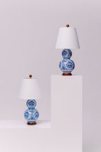 Lauren Ralph Lauren Blue White Double Gourd Chinoiserie Koi Porcelain Lamps