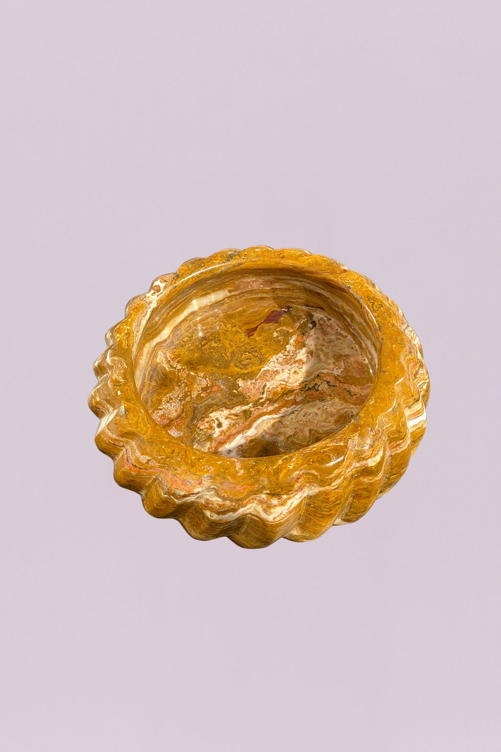 Carved Golden Onyx Marble Scalloped Bowl