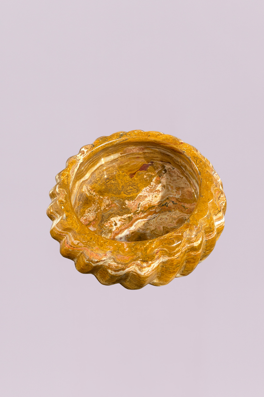 Carved Golden Onyx Marble Scalloped Bowl