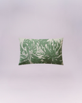 Inject serene, sophisticated texture into your space with this exquisite rectangular lumbar cushion! It features two bold, flowing chrysanthemum or mum-like flowers meticulously crafted in thick, sage green embroidery on a creamy white base. The heavy, layered stitching creates a beautiful, dimensional relief pattern that is both modern and artfully intricate.