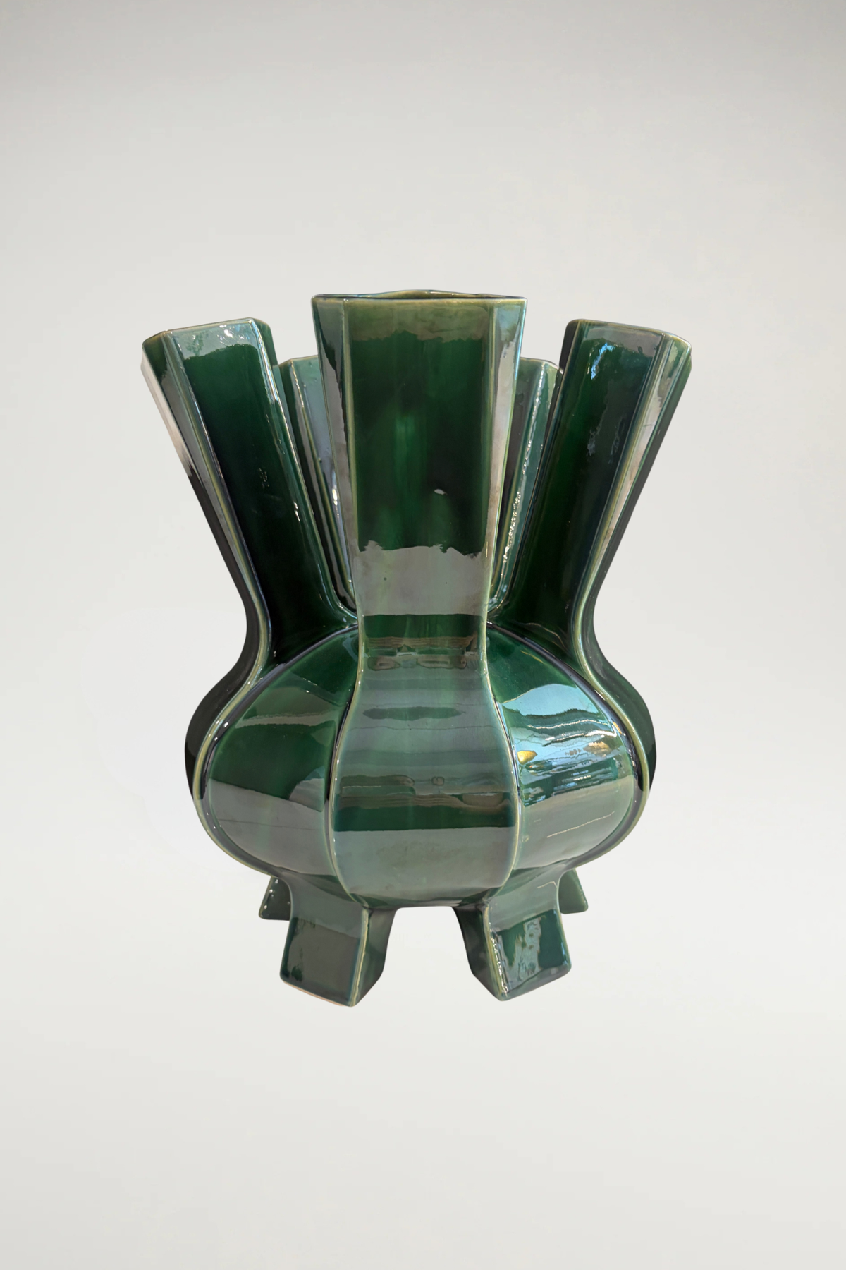 Dutch Crafted Green Ceramic Vase 