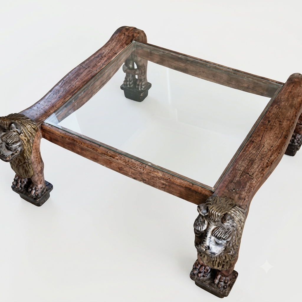 Lion Coffee Table with Glasstop
