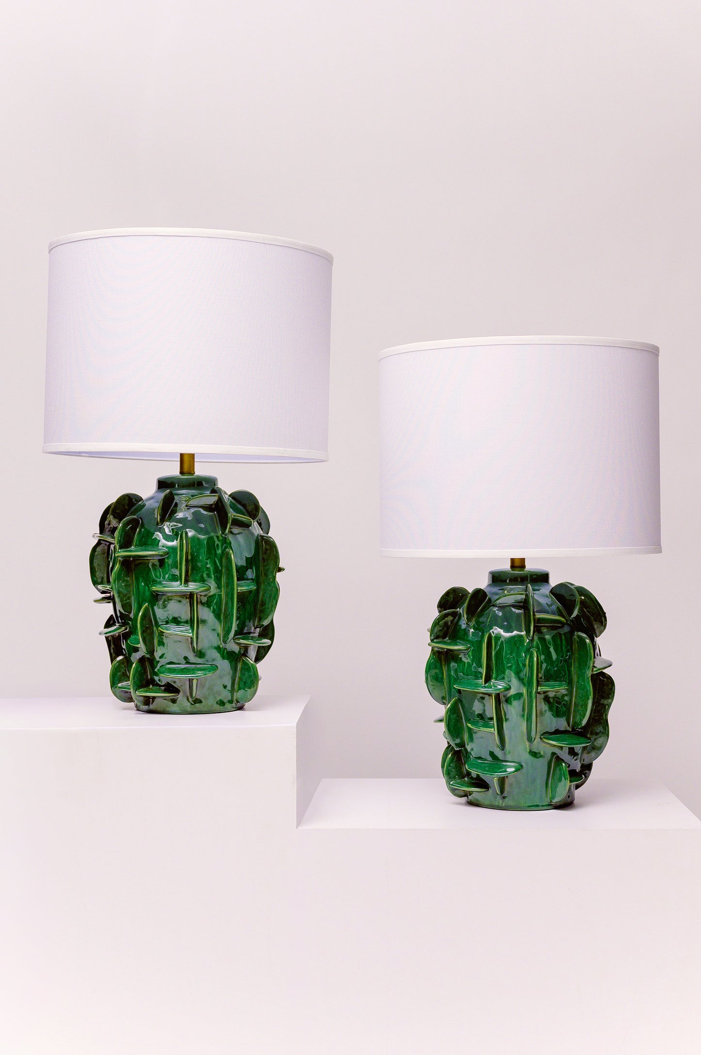 Pair of Green Textured Ceramic Lamp