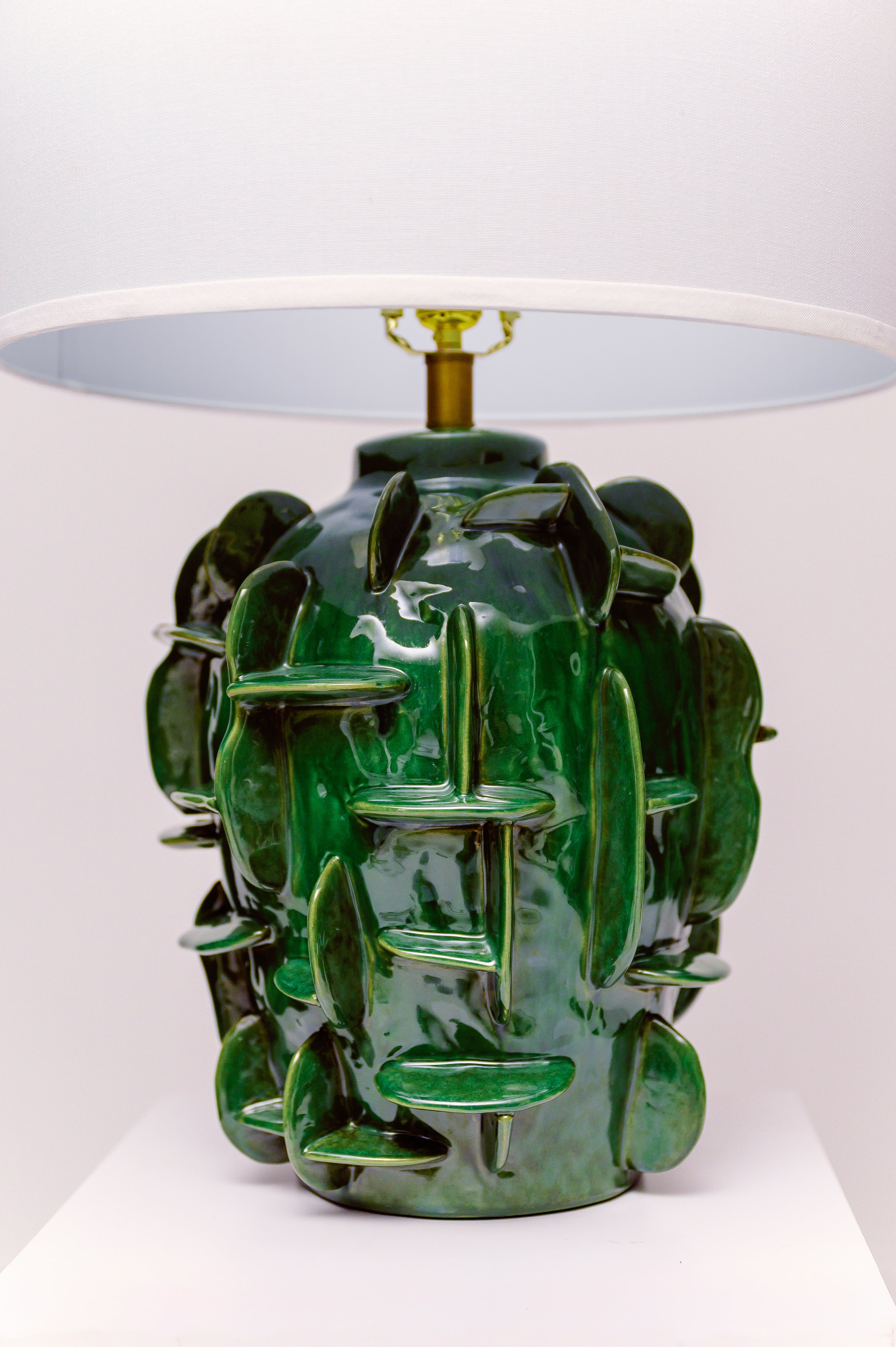 Sculptural Green Glazed Ceramic Table Lamp