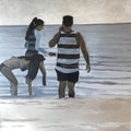 Black + White beach trio on silver background