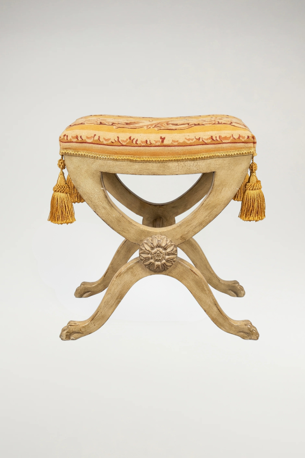 Italian Curule Stool with Neoclassic Fabric