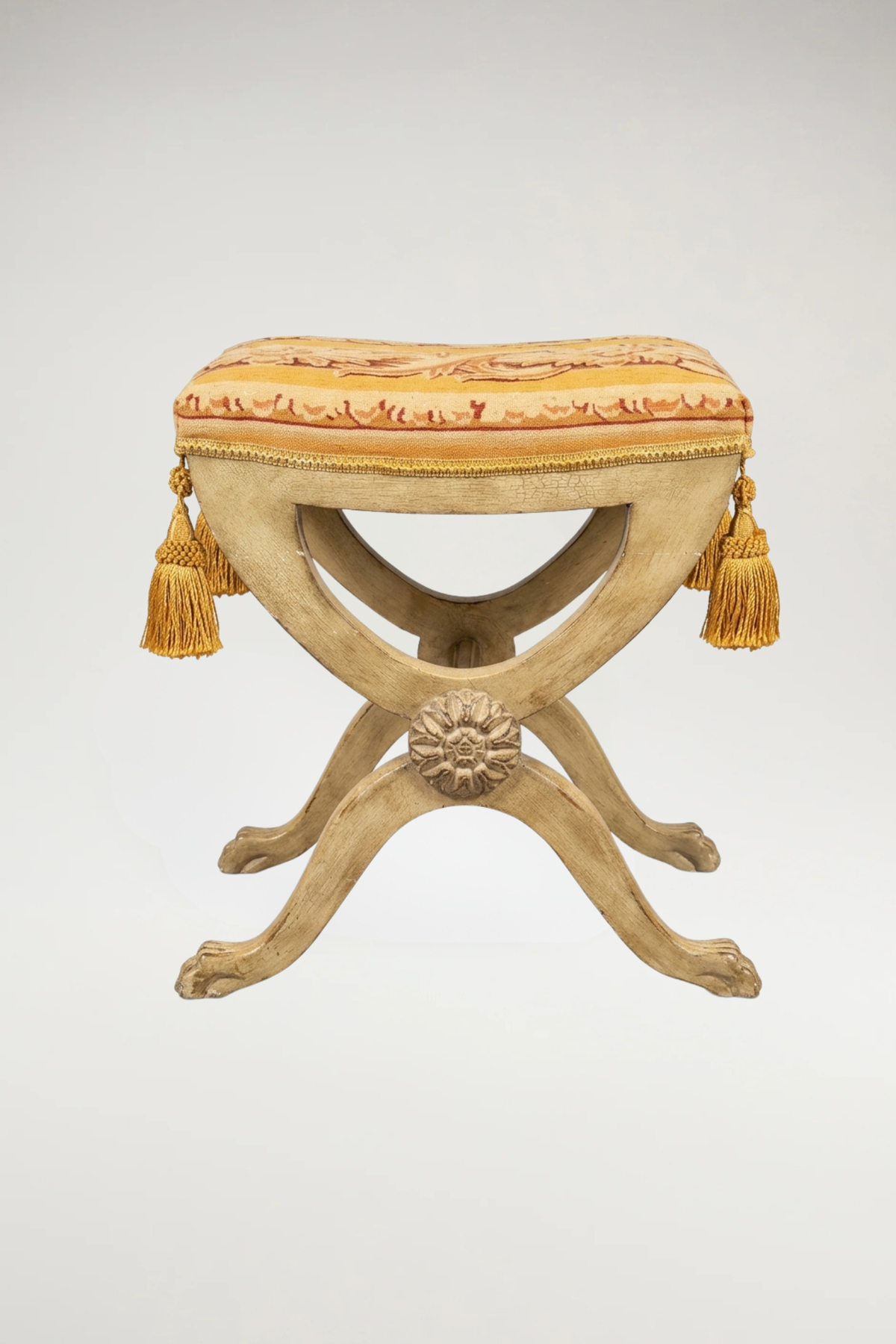 Italian Curule Stool with Neoclassic Fabric