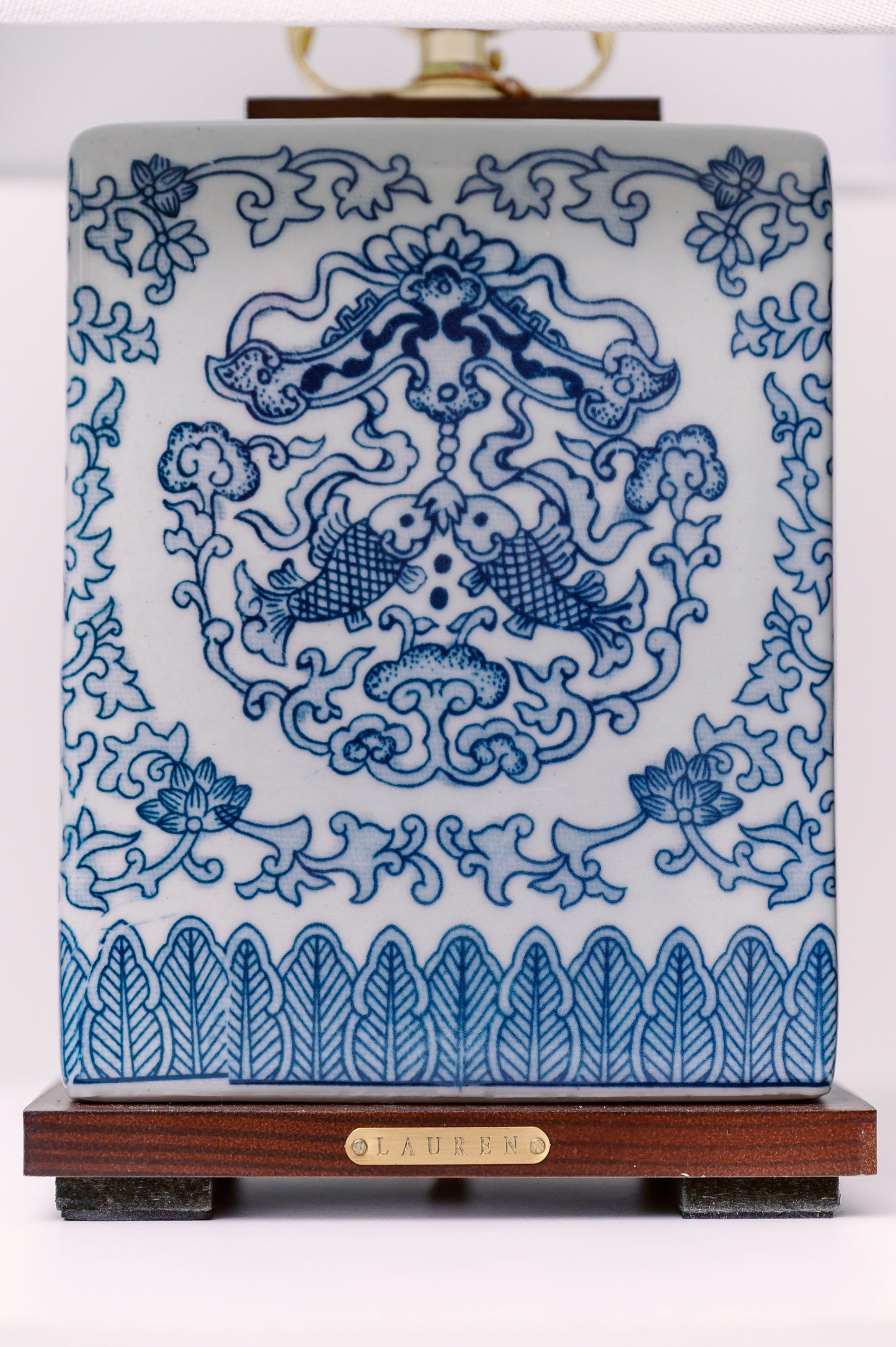 Ralph Lauren Blue and White Koi Fish Lamp