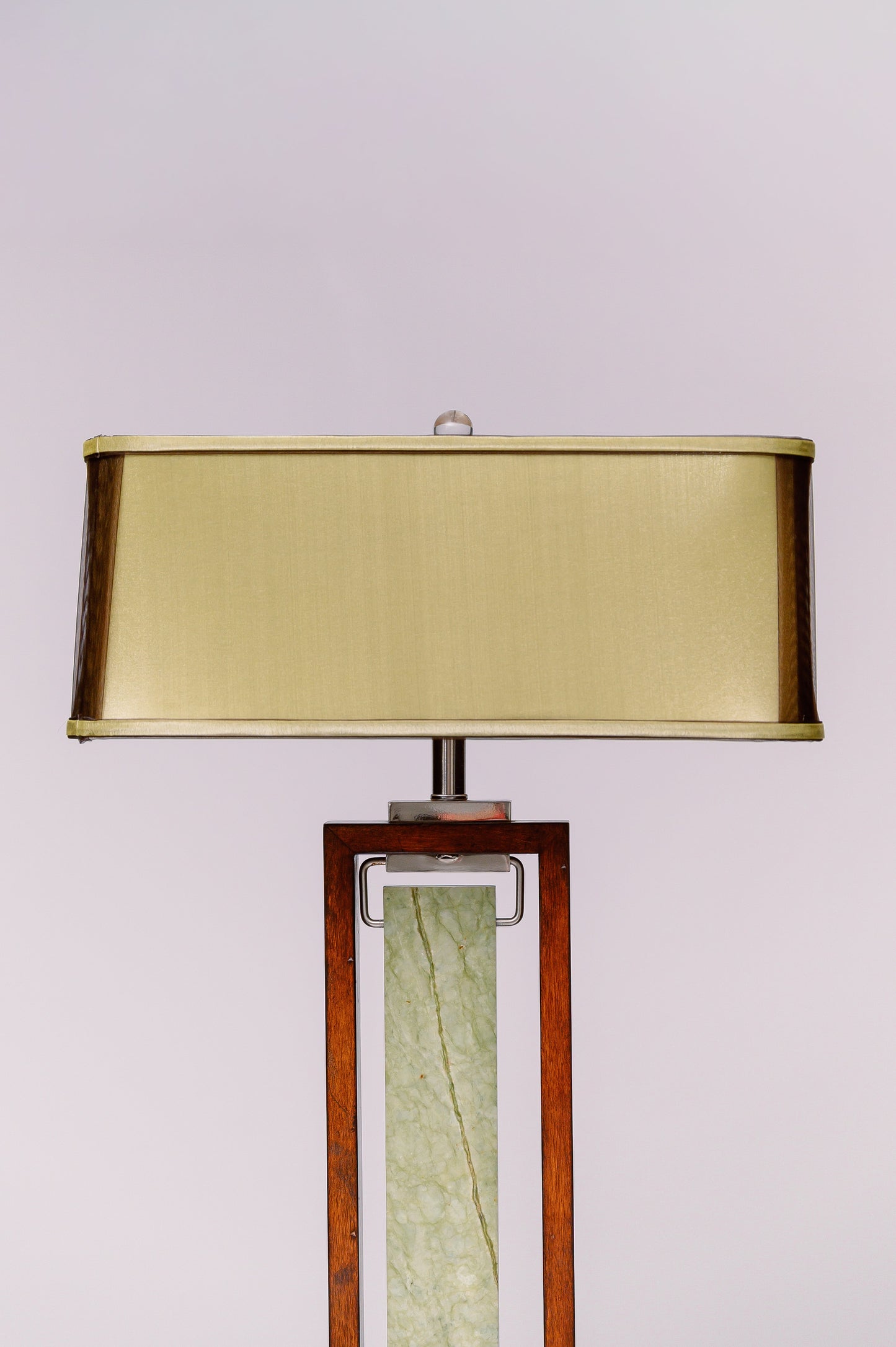 Modern Mahogany Lucite Green Jade Pendulum Table Lamp