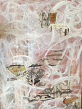 Abstract mixed media artwork. Orange, black and white