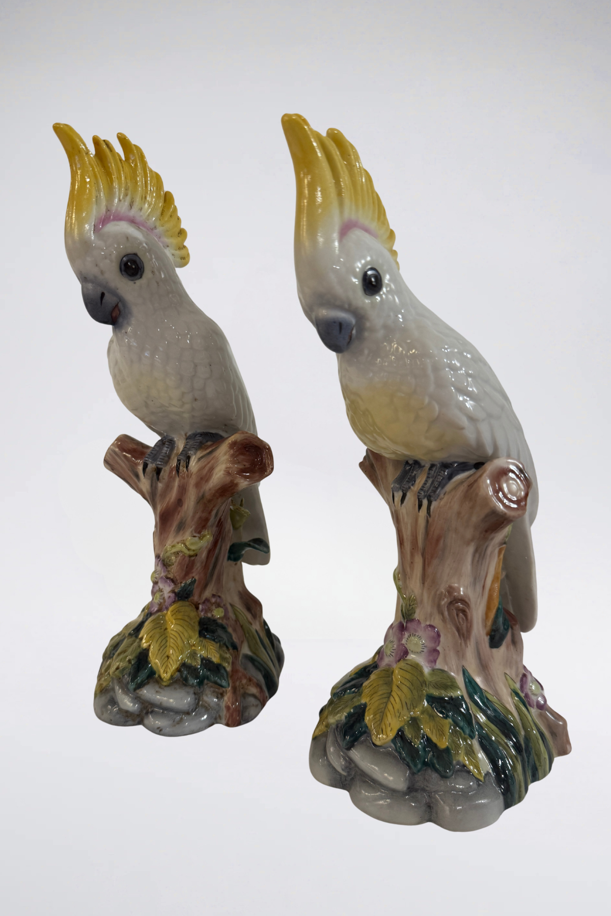 Porcelain Yellow Crested Cockatoo Parrot Bird Figurines (Sold Individually)