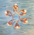 Aqua print with circle of swimmers crossed arms