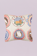 ‘Robina’s Dinner Party’ is a celebration of one of Kit Kemp’s favourite ceramicists, Robina Jack and depicts her glorious hand painted, whimsical plates.