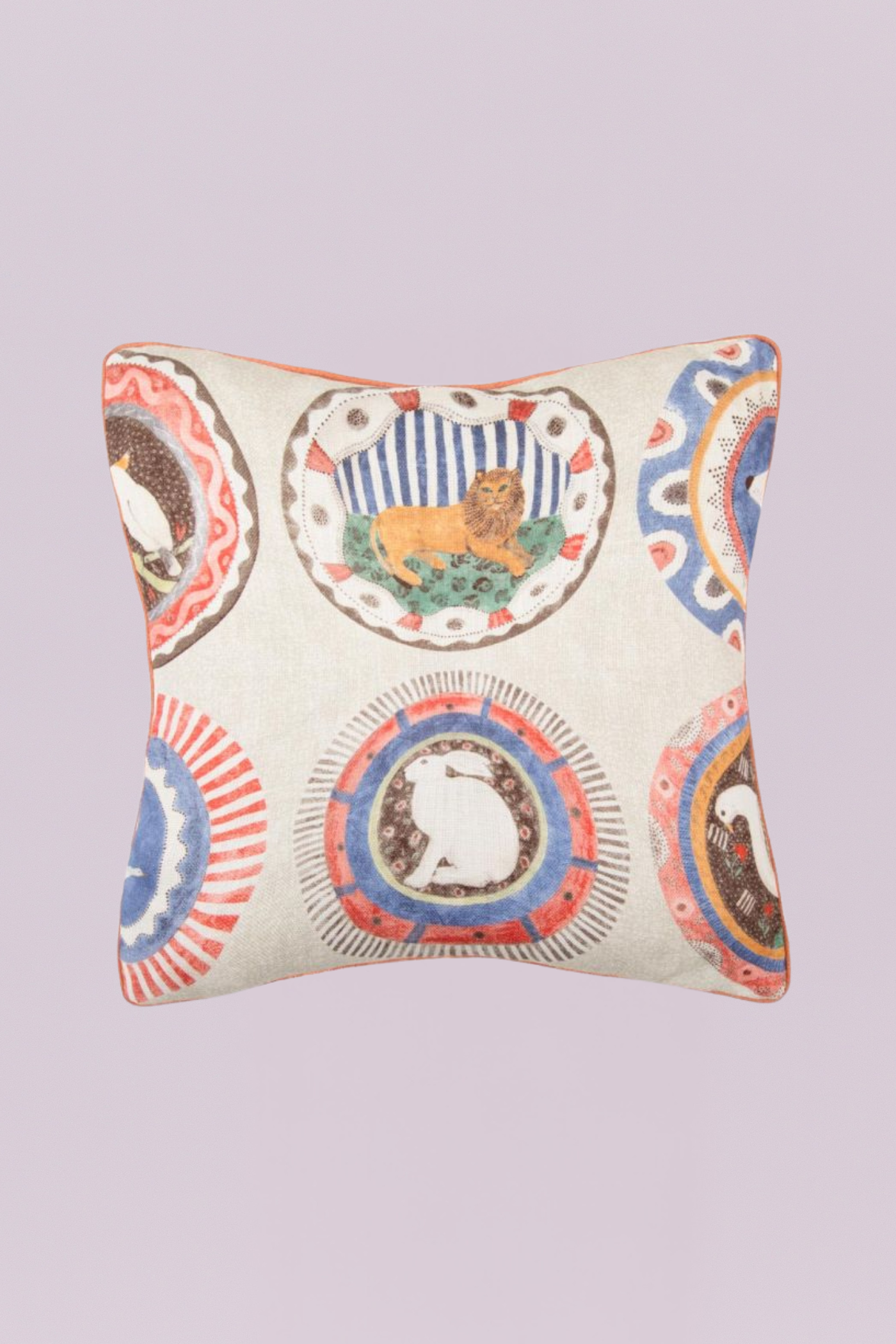 ‘Robina’s Dinner Party’ is a celebration of one of Kit Kemp’s favourite ceramicists, Robina Jack and depicts her glorious hand painted, whimsical plates.
