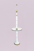Serge Roche Glazed Ceramic Table Floor Lamp in White. A spectacular and rare floor lamp Made by the iconic Serge Roche. Unmarked with beautiful glazed ceramic stacked towers.