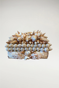 This exquisite artisan piece serves as a testament to coastal elegance, featuring a dense, hand-curated arrangement of natural shells. Centered by a luminous, iridescent abalone shell, the vessel is adorned with a variety of textures and organic shapes that reflect a high-end, regal aesthetic.