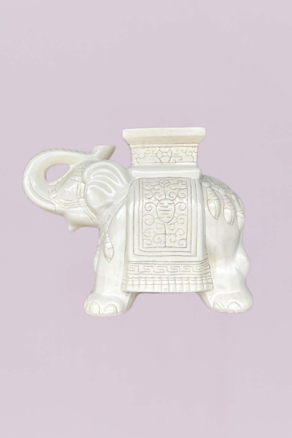 Vintage Boho Glazed Ceramic Elephant Garden Stool