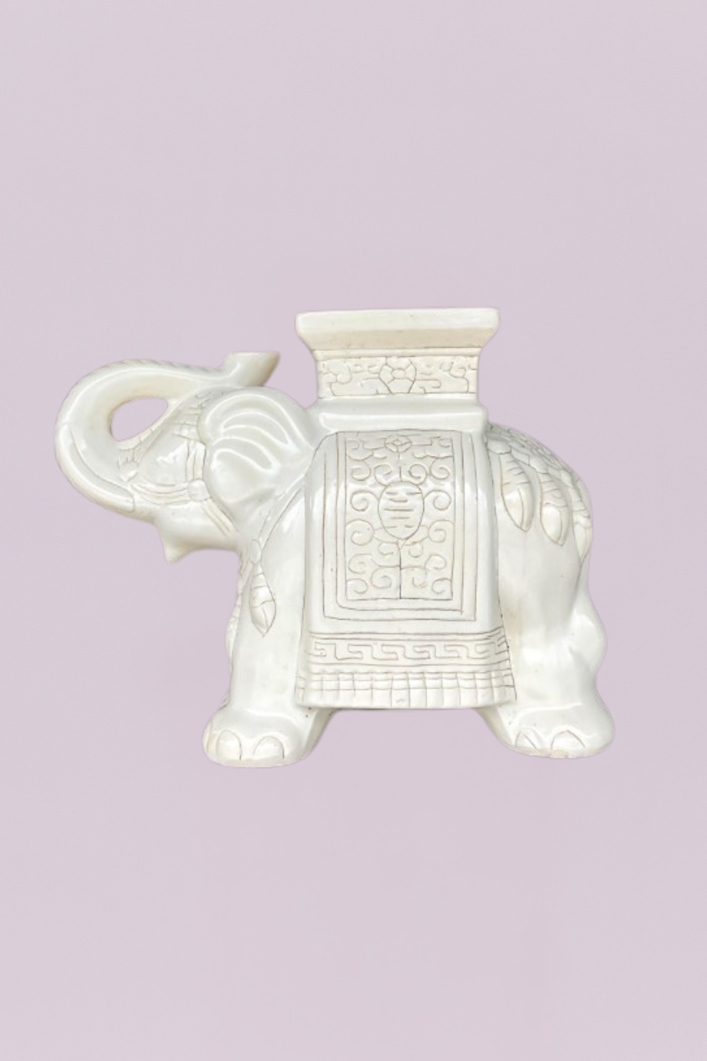 Vintage Boho Glazed Ceramic Elephant Garden Stool