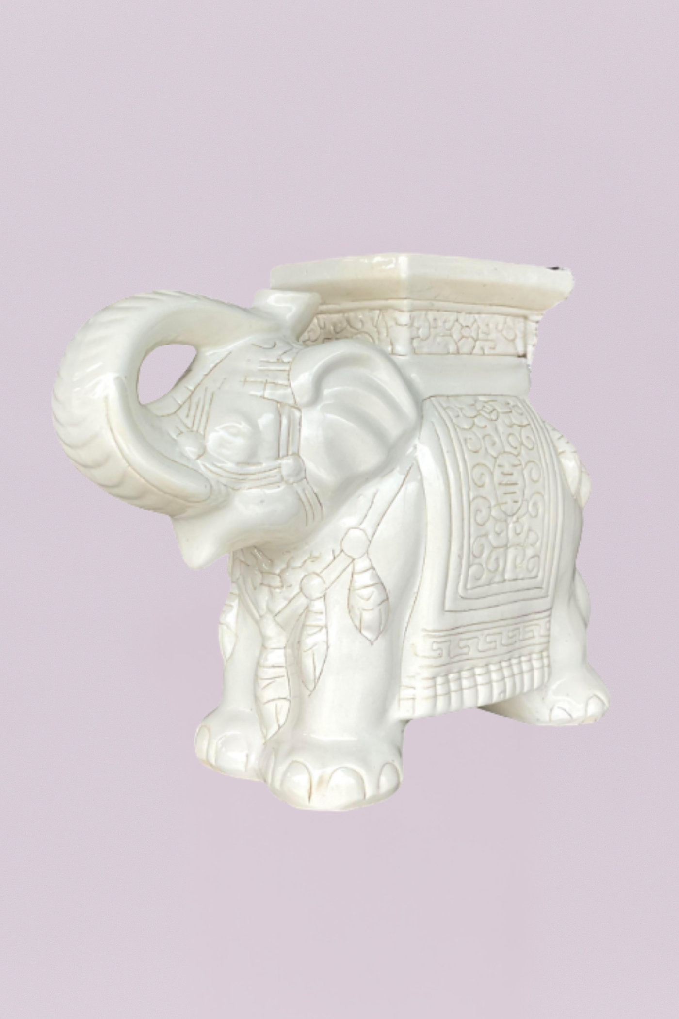 Vintage Boho Glazed Ceramic Elephant Garden Stool